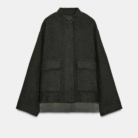New Zara ZW collection wool blend textured jacket in khaki - XS/Small - Picture 5 of 7